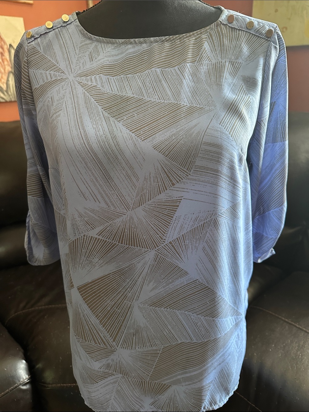 Apt. 9 Light Blue Geometric Button-Shoulder Blouse